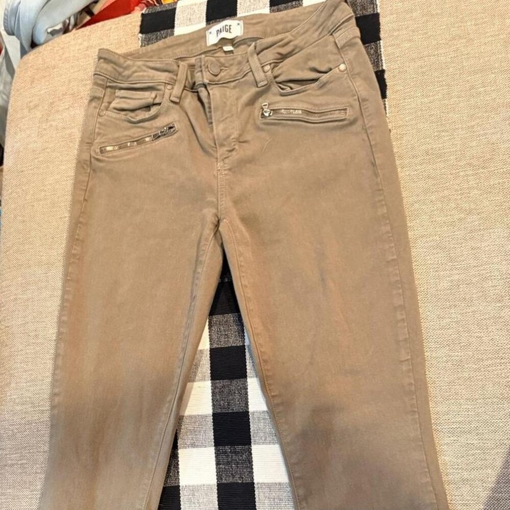 PAIGE Anthropologie Indio Zip Tan Skinny Jeans Size 30
